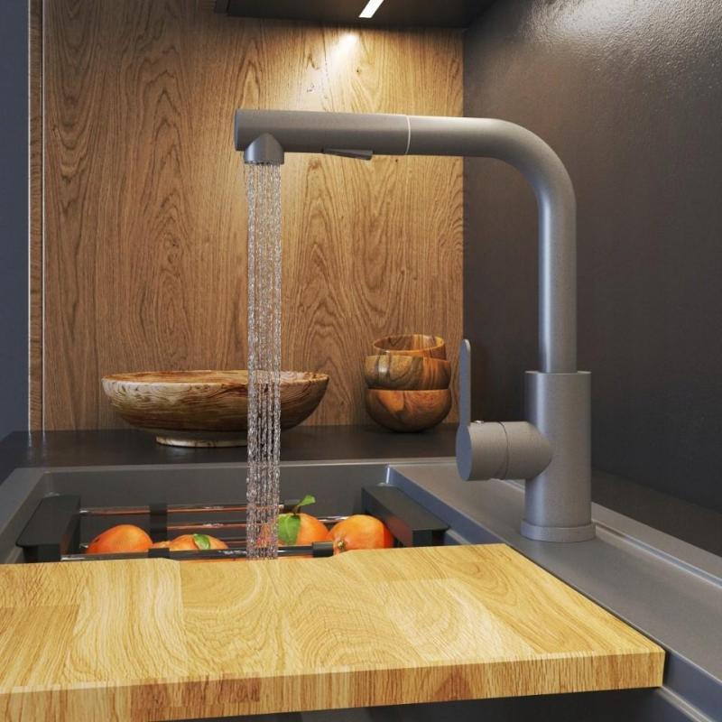 Graniteland Celeste Misturador de Cozinha Cinza com Bica Extensível e Ducha Manual de Dupla Função 1208970663