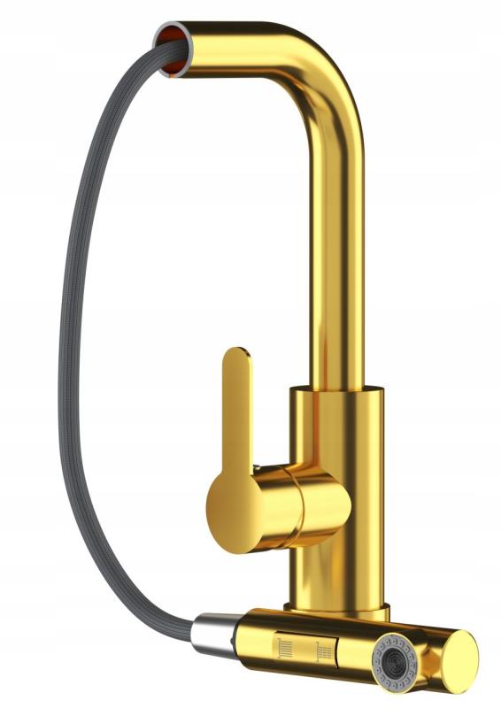 Mistland Celeste Torneira de Cozinha Dourada com Bica Extensível e Chuveiro de Mão com Dupla Função 1208970664