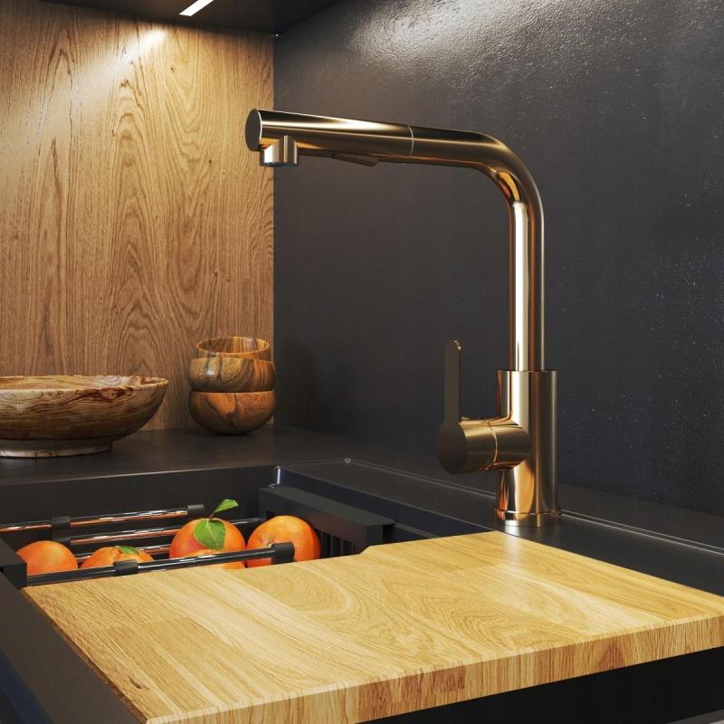 Graniteland Celeste Misturador de Cozinha Cobre com Bica Retrátil e Ducha Manual com Dupla Função 1208970665