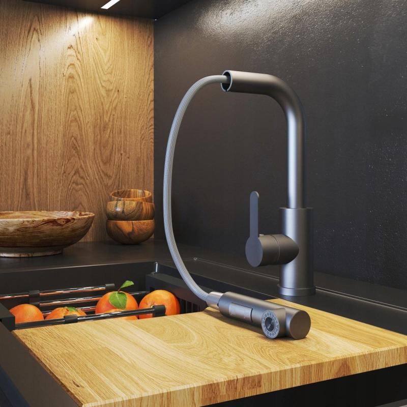 Graniteland Celeste Torneira de Cozinha Gun Metal com Bica Extensível e Ducha Manual com Dupla Função 1208970666