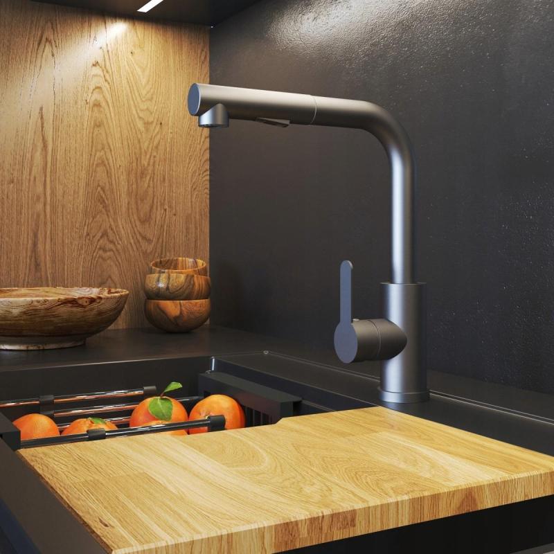 Graniteland Celeste Torneira de Cozinha Gun Metal com Bica Extensível e Ducha Manual com Dupla Função 1208970666