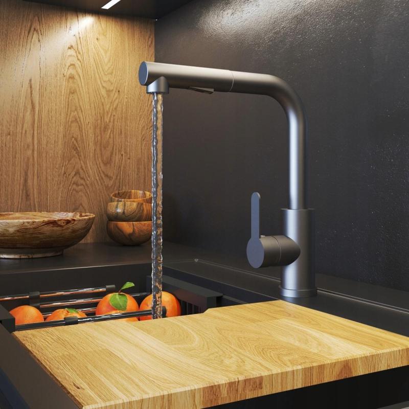 Graniteland Celeste Torneira de Cozinha Gun Metal com Bica Extensível e Ducha Manual com Dupla Função 1208970666