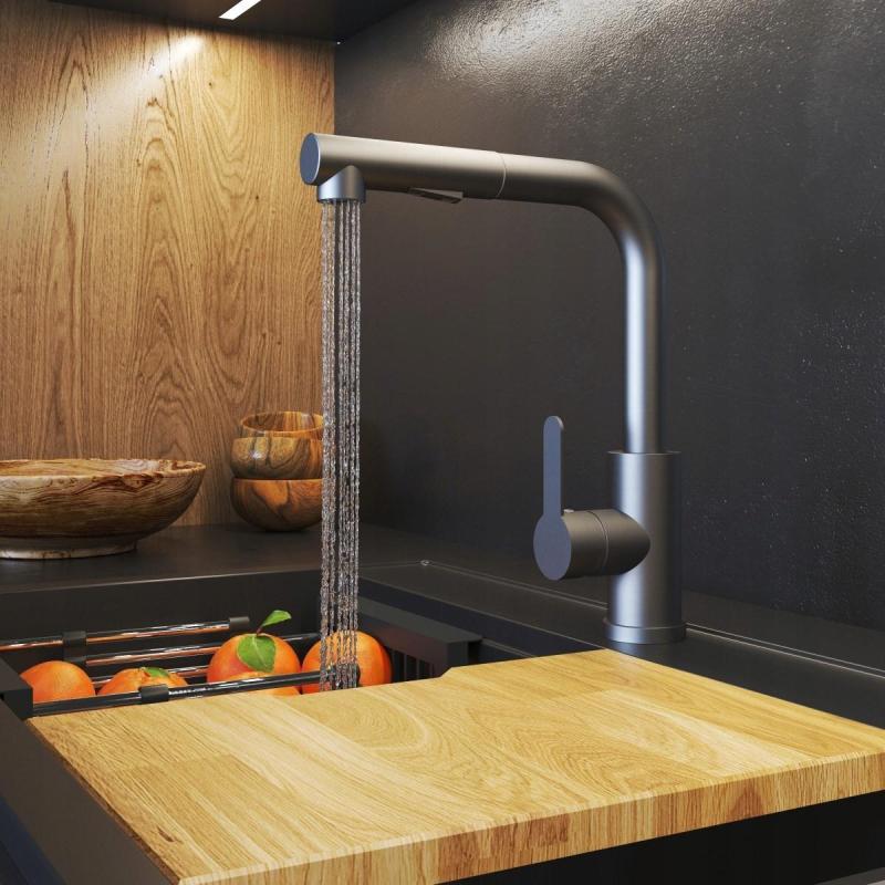 Graniteland Celeste Torneira de Cozinha Gun Metal com Bica Extensível e Ducha Manual com Dupla Função 1208970666