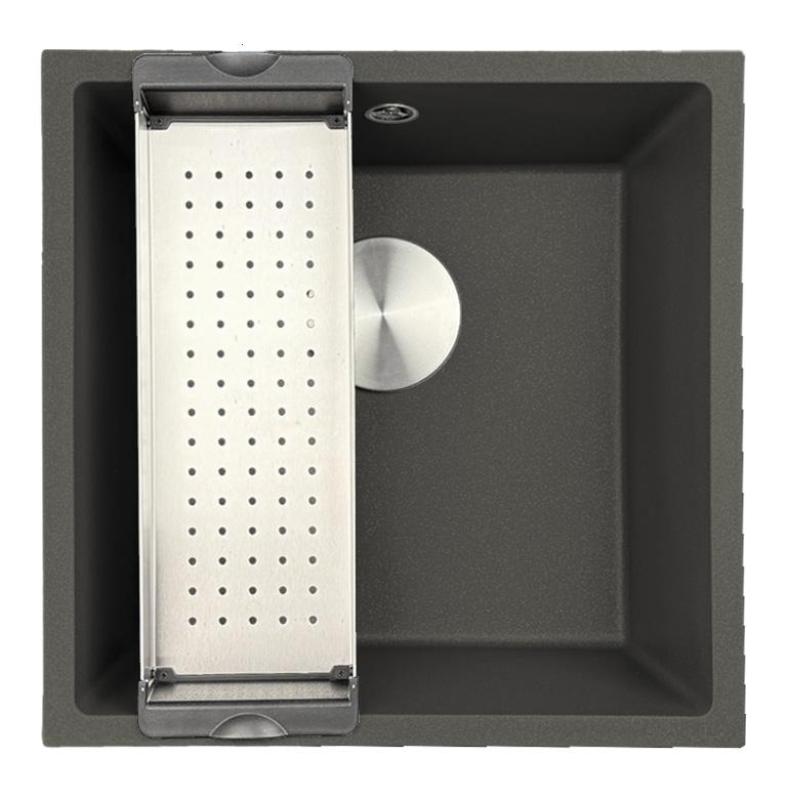 GraniteMy Universal Granito Cinza Escuro, Pia 40x40 cm Montagem Superior, Inferior e de Embutir com Plug de Aço Inoxidável 1208970742