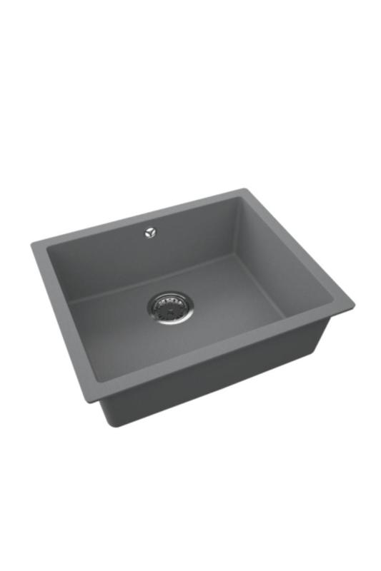 GraniteMy Universal Granito Cinza Escuro, pia de 50x40 cm de superfície, submontagem e instalação plana com plugue de aço inoxidável 1208970744