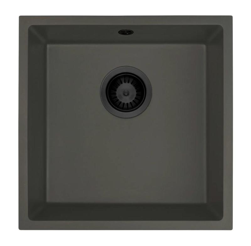 GraniteMy Universal Granito Cinza, escuro Pia 40x40 cm Montagem superior, inferior e de superfície com Plugue Preto 1208970747