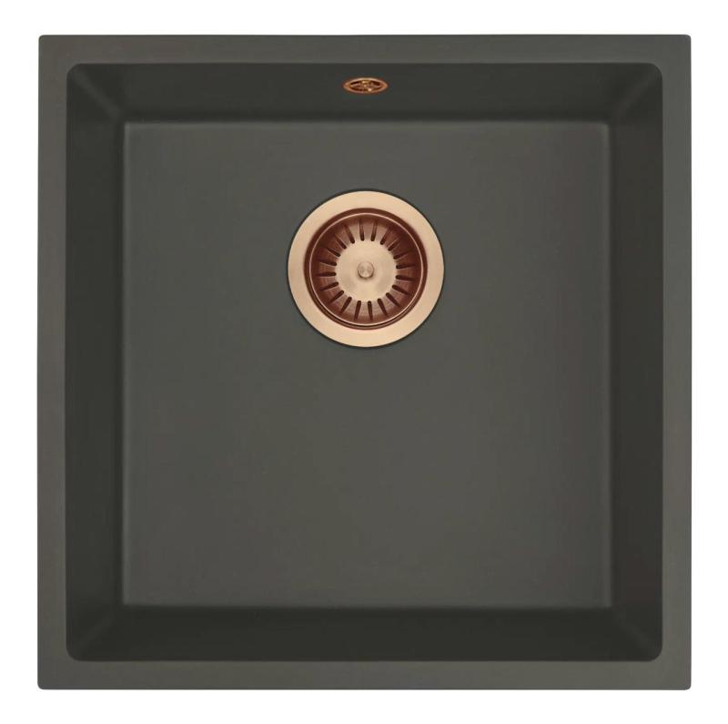 GraniteMy Universal Granito Cinza, escuro Pia 40x40 cm Montagem superior, inferior e embutida com Plugue de Cobre 1208970749