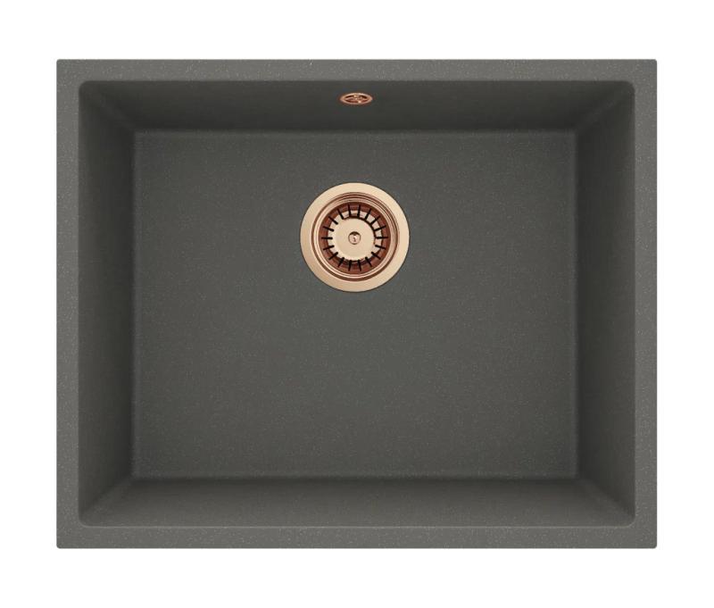 GraniteMy Universal Granito Cinza Escuro, Pia de 50x40 cm para Instalação Superior, Inferior e Embutida com Plug de Cobre 1208970757