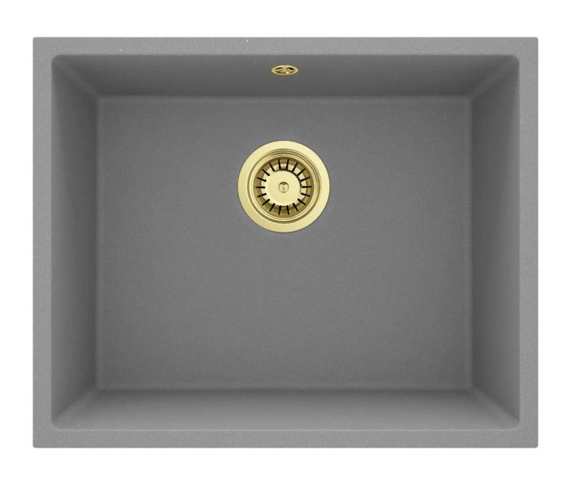 GraniteMy Pia Universal de Granito Cinza 50x40 cm de Embutir, Submontagem e Montagem Plana com Plug Dourado 1208970760