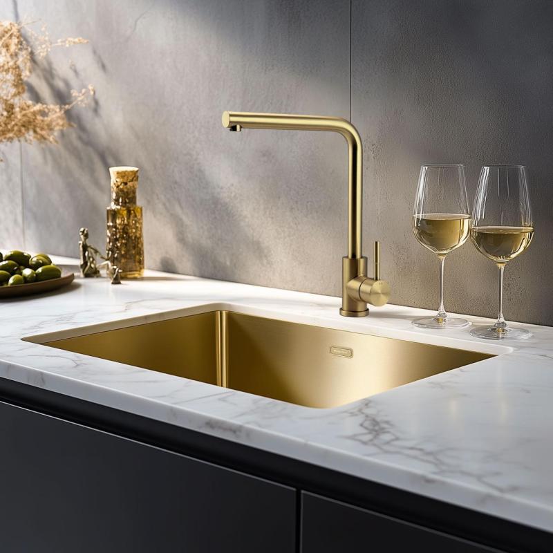 Pure.Sink Prestige Conjunto combinado Pia dourada 50x40 cm com Torneira de cozinha dourada 1208970764