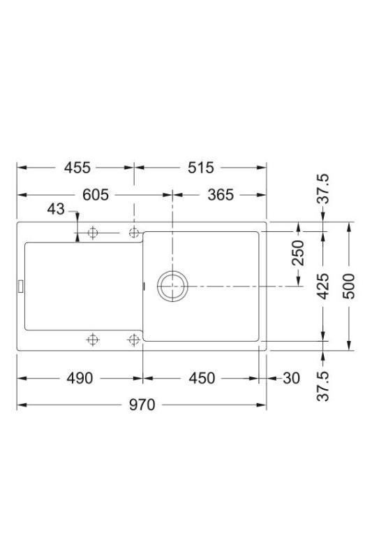 Franke Maris MRG 611-97 Fragranite Mat Preto Pia 97 x 50 cm Montagem com Área de Escorrimento 114.0628.967