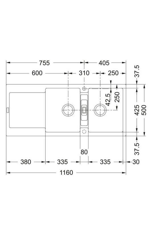 Franke Maris MRG 621 Fragranite Preto Fosco Pia Dupla 116 x 50 cm Montagem com Área de Escorrimento 114.0628.970