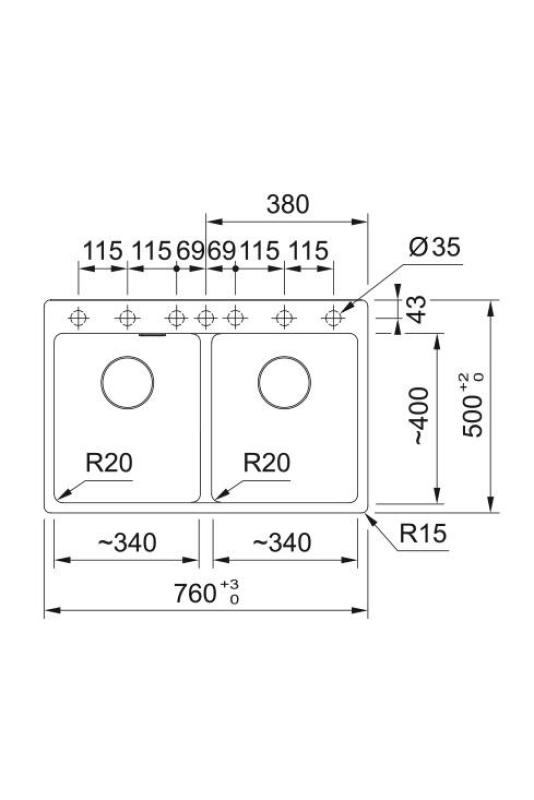 Franke Maris MRG 620 TL Fragranite Matte Preto Pia Dupla 76 x 50 cm Montagem com Furo para Torneira 114.0668.738