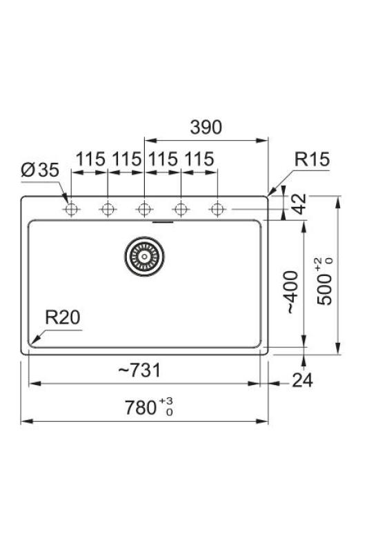 Franke Maris MRG 610-70 TL Fragranite Matte Preto Pia 78 x 50 cm Montagem com Furo para Torneira 114.0668.727