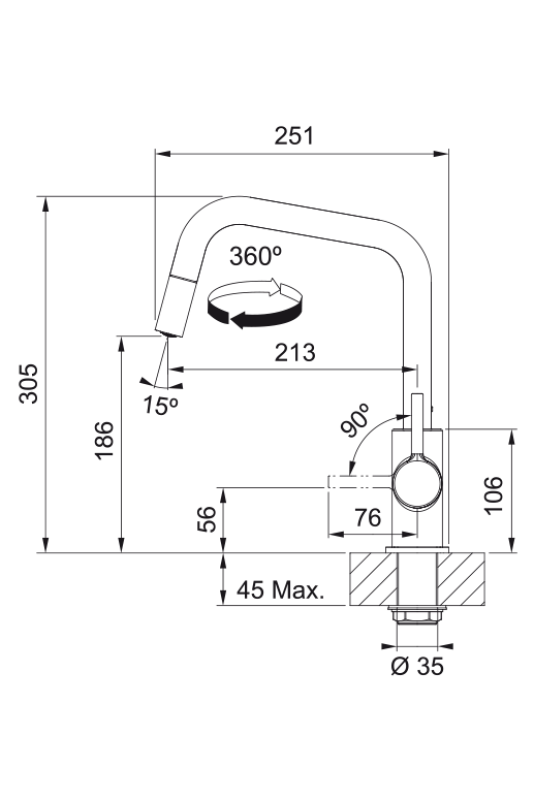 Franke Lina U Torneira de Cozinha Cromada com Bico Retrátil 115.0728.476