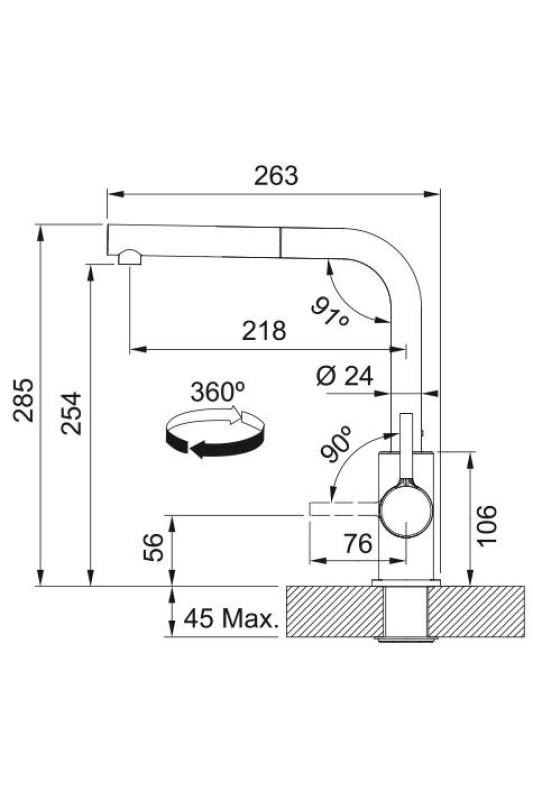 Franke Lina L Torneira de cozinha Stone grey com Bico Retrátil 115.0728.486