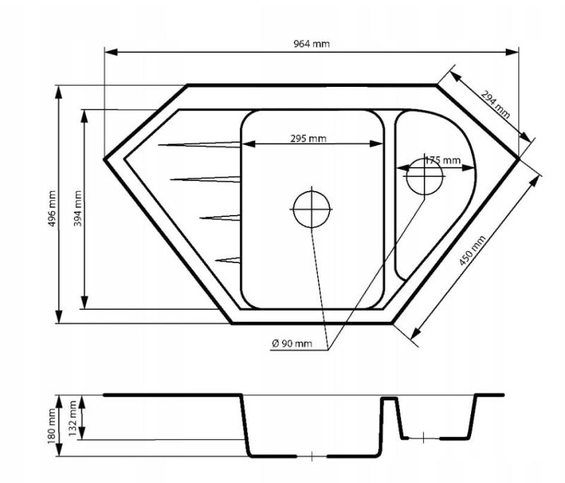 Graniteland Amiata Granito Preto Pia de Canto de Montagem 965x496mm com Plug de Aço Inoxidável 1208971120
