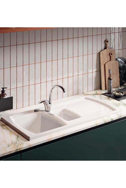Ausmann Ceramic Crest 1,5 Pia Cerâmica Branca com Área de Escorrimento 995 x 497 mm 1208971131