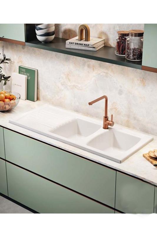 Ausmann Ceramic Crest Pia Dupla de Cerâmica Branca com Área de Escorrimento 1205 x 500 mm 1208971132