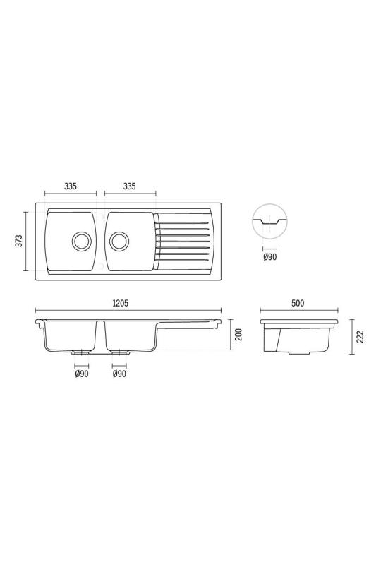 Ausmann Ceramic Crest Pia Dupla de Cerâmica Branca com Área de Escorrimento 1205 x 500 mm 1208971132