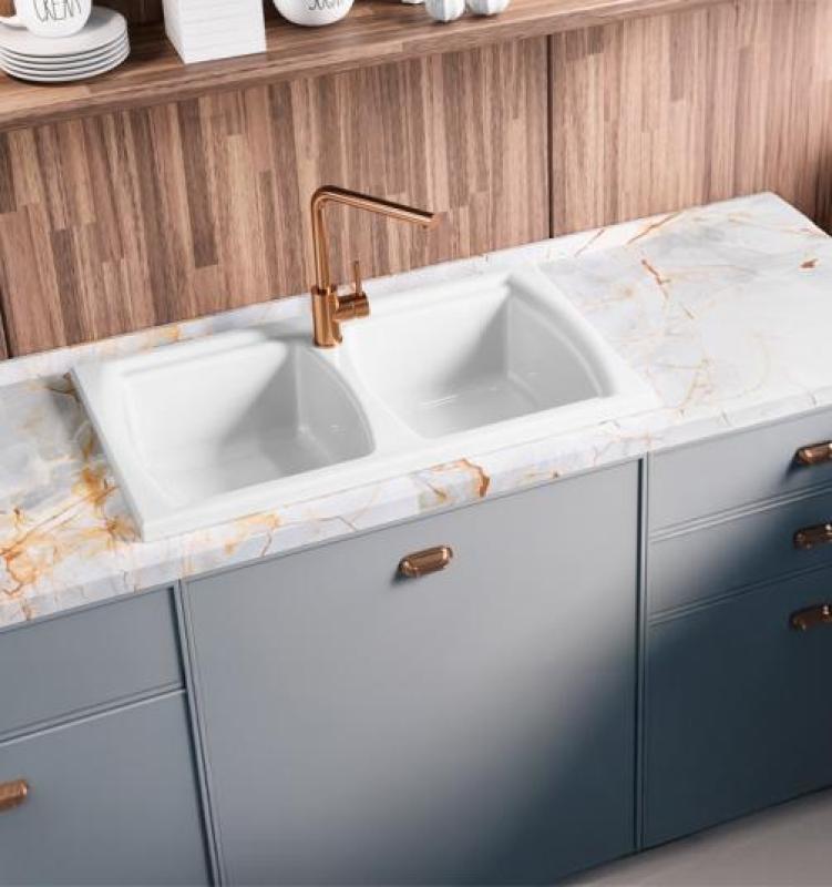 Ausmann Ceramic Crest Pia Dupla Cerâmica Branca 860 x 500 mm 1208971133