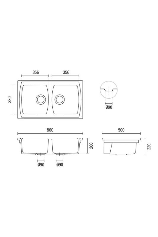 Ausmann Ceramic Crest Pia Dupla Cerâmica Branca 860 x 500 mm 1208971133