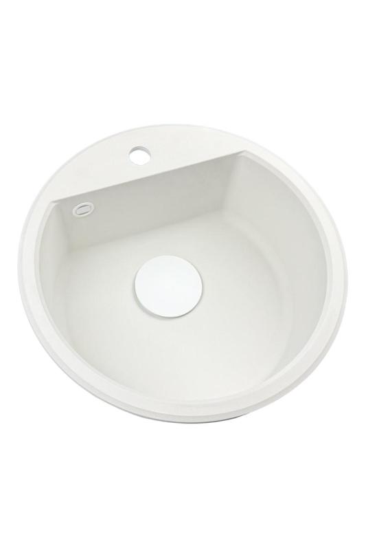 GraniteMy Bremen pia redonda de granito 43 cm branca de montagem e submontagem com furo para torneira e plugue branco 1208971221