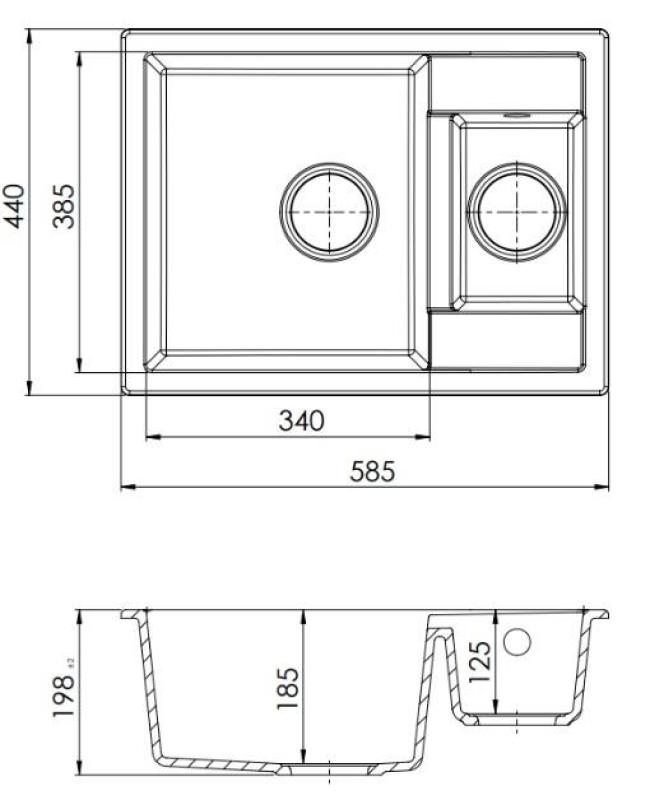 GraniteMy Smart extra raso 1,5 pia de granito branca embutida 58x44cm com plug de metal cinza 1208971225