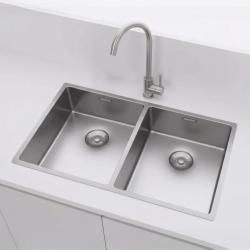 Pure.Sink Prestige Pia Dupla em Aço Inoxidável 70x40 cm raio de 10mm para embutir, montagem plana e sobrepor PPG343440-02