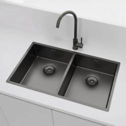 Pure.Sink Prestige Pia Dupla Gun metal 70x40 cm raio de 10mm de embutir, embutir e sobrepor PPG343440-61