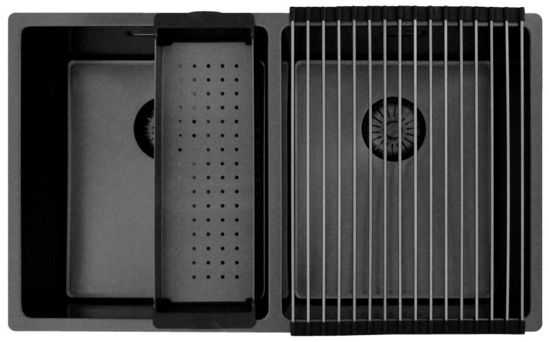 Pure.Sink Prestige Pia Dupla Gun metal 70x40 cm raio de 10mm de embutir, embutir e sobrepor PPG343440-61