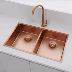 Pure.Sink Prestige Pia Dupla de Cobre 70x40cm raio de 10mm embutida, de montagem plana e de sobrepor PPG343440-62