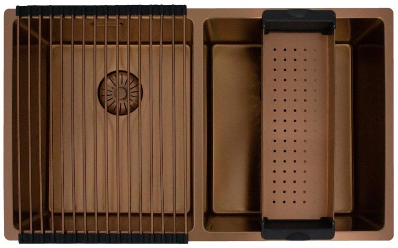 Pure.Sink Prestige Pia Dupla de Cobre 70x40cm raio de 10mm embutida, de montagem plana e de sobrepor PPG343440-62