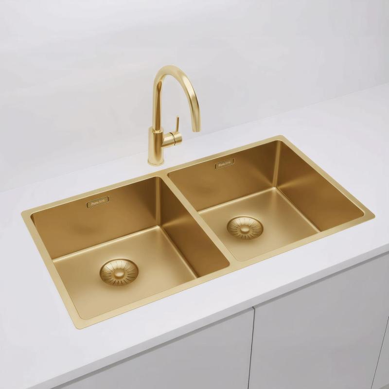 Pure.Sink Prestige Pia Dupla Dourada 82x40 cm raio de 10mm embutido, embutido e sobreposto PPG404040-60