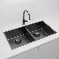 Pure.Sink Prestige Pia dupla de metal de arma 82x40 cm raio de 10mm para embutir, montagem nivelada e montagem sobreposta PPG404040-61