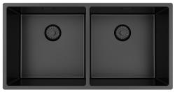Pure.Sink Prestige Pia dupla de metal de arma 82x40 cm raio de 10mm para embutir, montagem nivelada e montagem sobreposta PPG404040-61