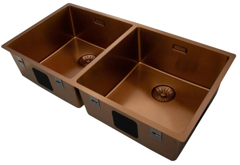 Pure.Sink Prestige Pia Dupla de Cobre 82x40 cm raio de 10mm para embutir, instalar ao nível da bancada e sobrepor PPG404040-62