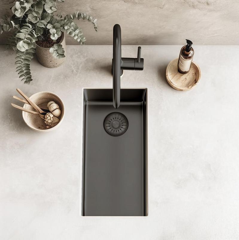 Pure.Sink Exclusivo Gun metal pequena pia 18x40 cm 10mm raio de submontagem, superfície e sobreposição PEX1840-61