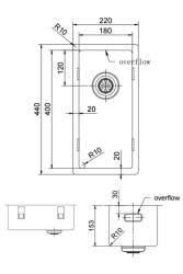 Pure.Sink Exclusivo pequeno lavatório de cobre 18x40 cm raio de 10mm para submontagem, montagem plana e sobreposição PEX1840-62