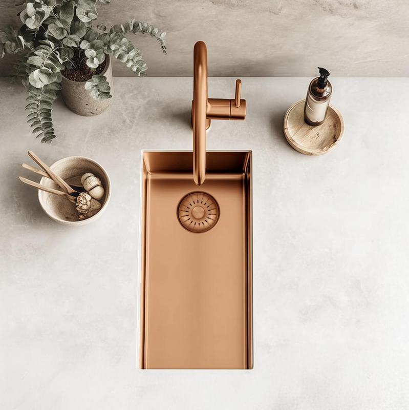 Pure.Sink Exclusivo pequeno lavatório de cobre 18x40 cm raio de 10mm para submontagem, montagem plana e sobreposição PEX1840-62