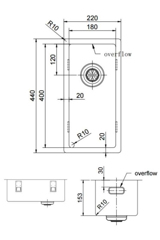 Pure.Sink Exclusivo pequeno lavatório de cobre 18x40 cm raio de 10mm para submontagem, montagem plana e sobreposição PEX1840-62