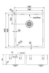 Pure.Sink Exclusivo pia RVS 34x40 cm raio de 10mm para embutir, instalação plana e sobreposta PEX3440-02