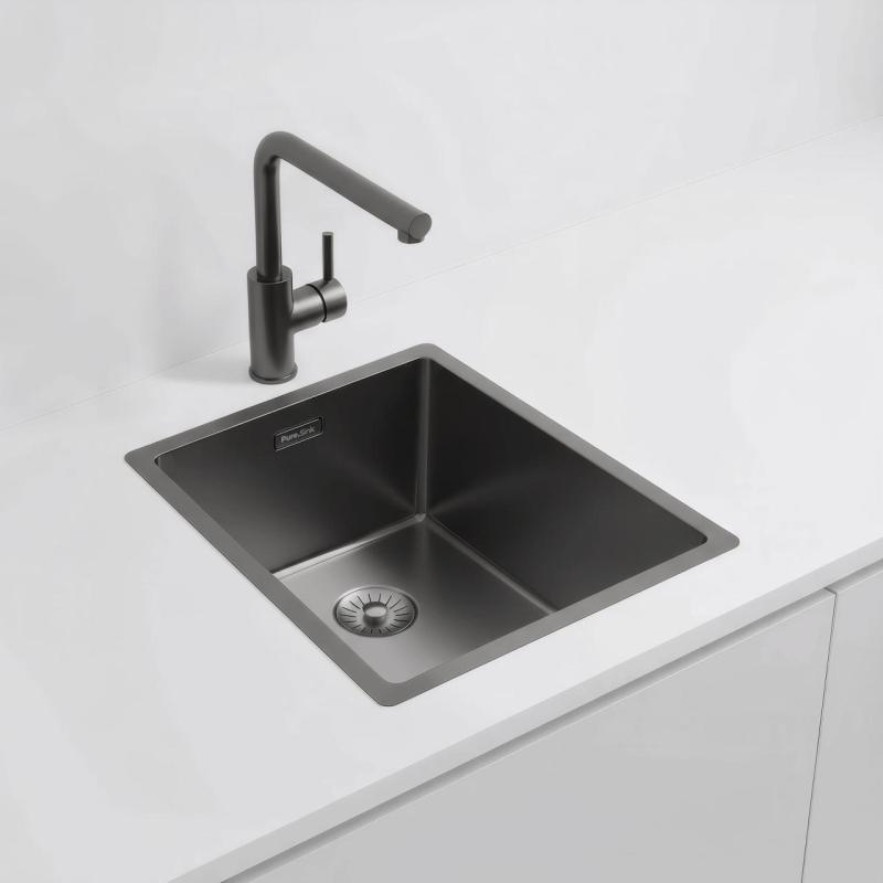 Pure.Sink Exclusivo pia de metal de arma 34x40 cm raio de 10mm embutido, montagem plana e montagem superior PEX3440-61