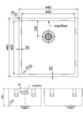 Pure.Sink Exclusivo pia RVS 40x40 cm raio de 10mm para embutir, instalação nivelada e sobreposição PEX4040-02