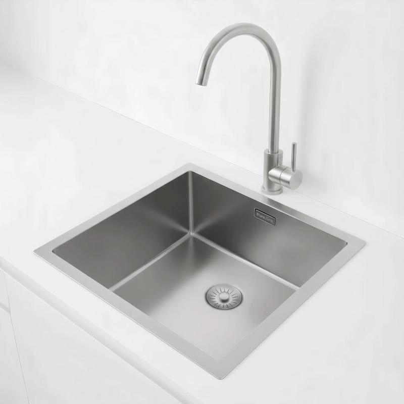 Pure.Sink Exclusivo pia RVS 40x40 cm raio de 10mm para embutir, instalação nivelada e sobreposição PEX4040-02