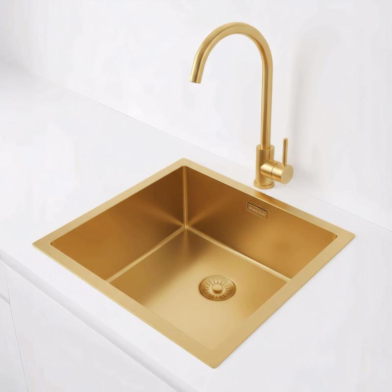 Pure.Sink Exclusivo Pia de ouro 40x40 cm raio de 10mm, submontagem, montagem plana e montagem superior PEX4040-60