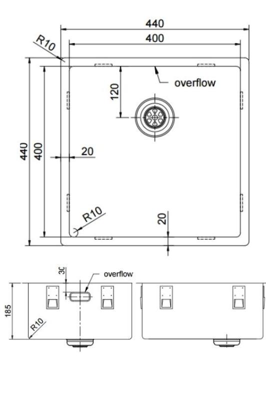 Pure.Sink Exclusivo Lavatório de cobre 40x40 cm raio de 10mm para submontagem, montagem plana e montagem superior PEX4040-62