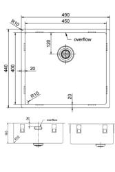 Pure.Sink Exclusivo RVS pia 45x40 cm raio de 10mm embutido, de montagem plana e de sobreposição PEX4540-02