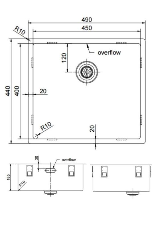 Pure.Sink Exclusivo Pia dourada 45x40 cm raio de 10mm para embutir, instalação plana e sobrepor PEX4540-60