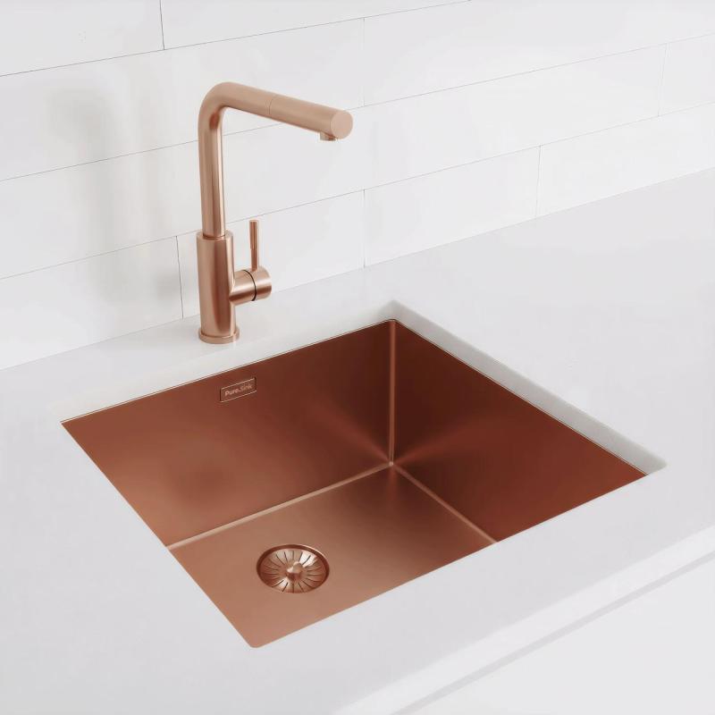 Pure.Sink Exclusivo Pia de cobre 45x40 cm raio de 10mm, submontagem, montagem plana e montagem superior PEX4540-62